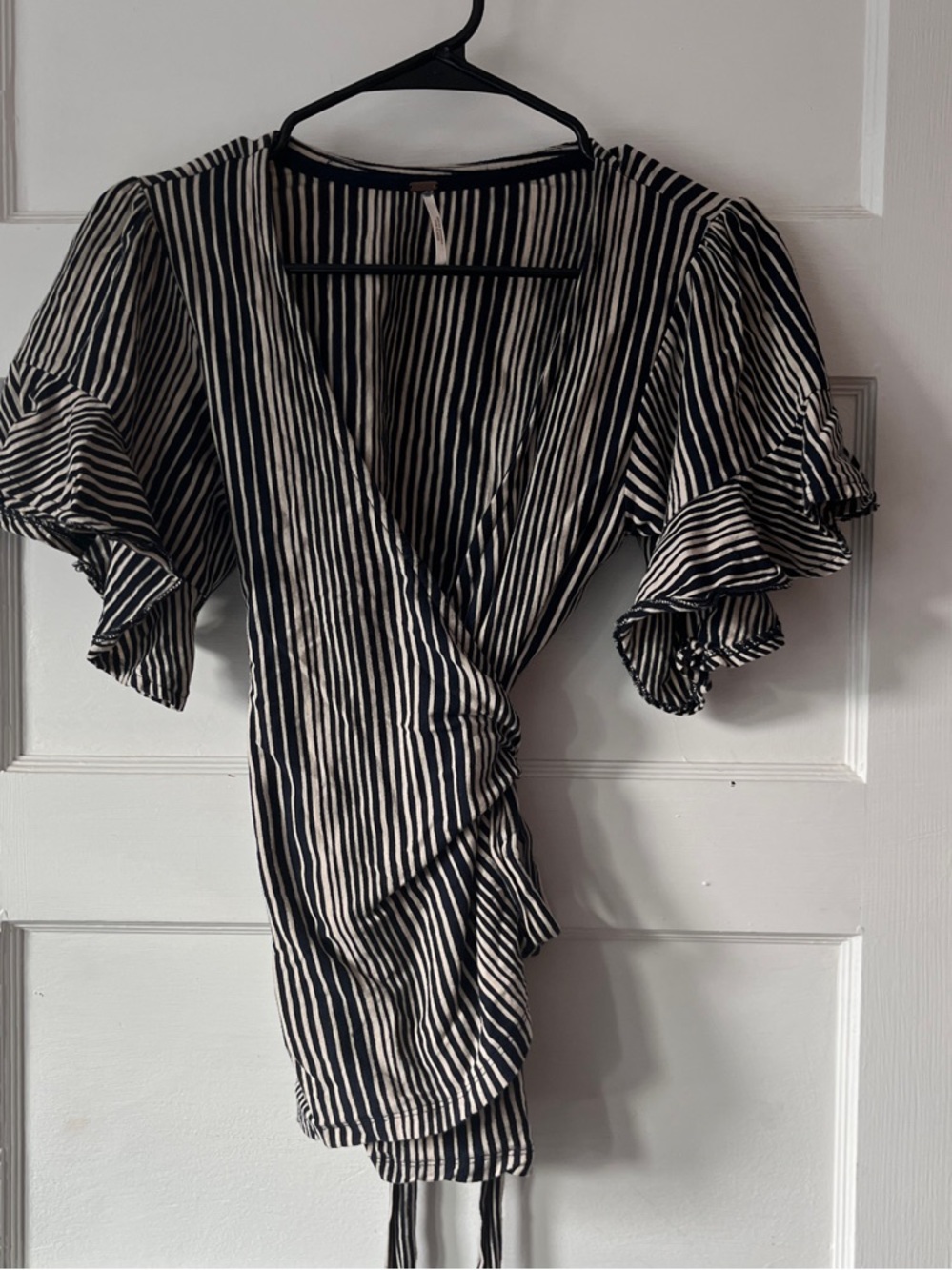 Free People black and cream Vertical Stripe wrap top